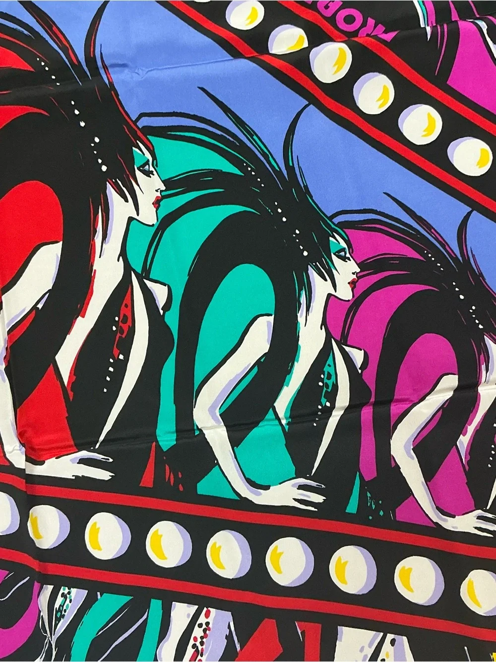 Vintage Bob Mackie 100% silk Broadway Melody reversible graphic scarf 39 x 39